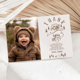 One Happy Camper Birthday photo thank you card