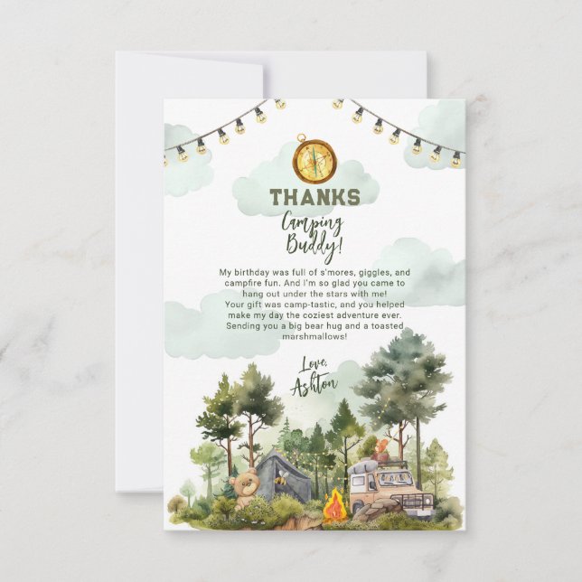 One Happy Camper Birthday  Thank You Card (Front)