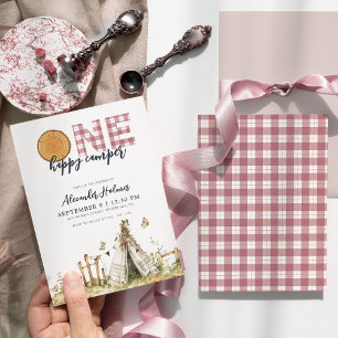 One Happy Camper Boho Pink 1st Birthday Invitation