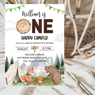 One Happy Camper Boy 1st Birthday Party Invitation
