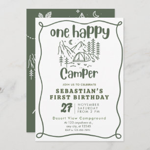 One Happy Camper Boys 1st Birthday Invitation