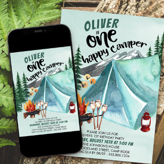 One Happy Camper Boys 1st Birthday Invitation