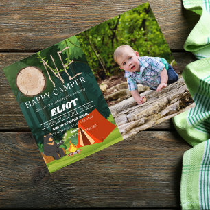 One Happy Camper Boy's 1st Birthday Invitation