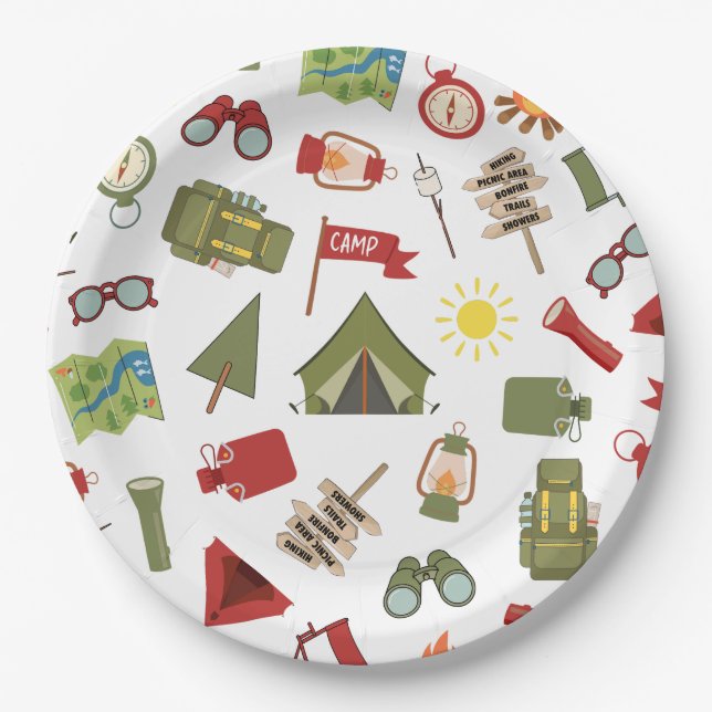 One Happy Camper Boys Birthday  Paper Plate (Front)
