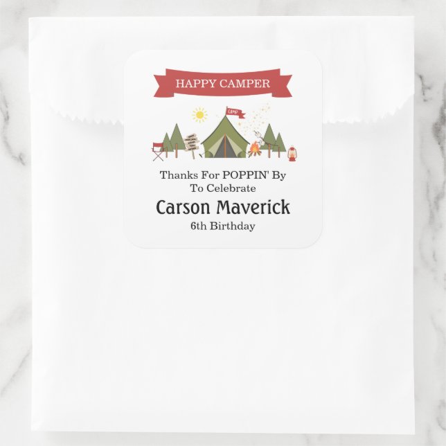 One Happy Camper Boys Birthday  Square Sticker (Bag)