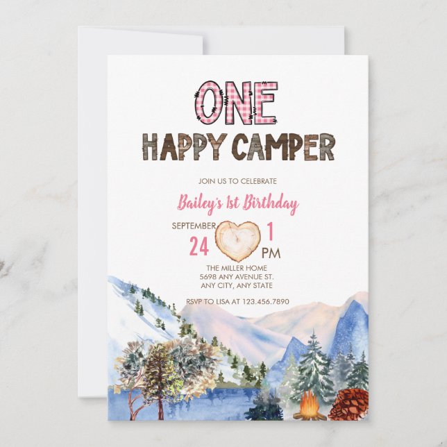 One Happy Camper | Camping Birthday Invitation (Front)