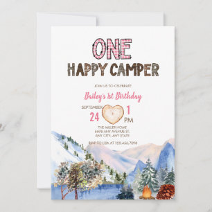 One Happy Camper Camping Birthday Invitation
