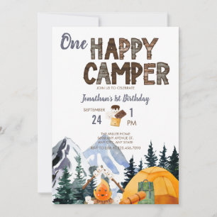 One Happy Camper Camping Birthday Invitation