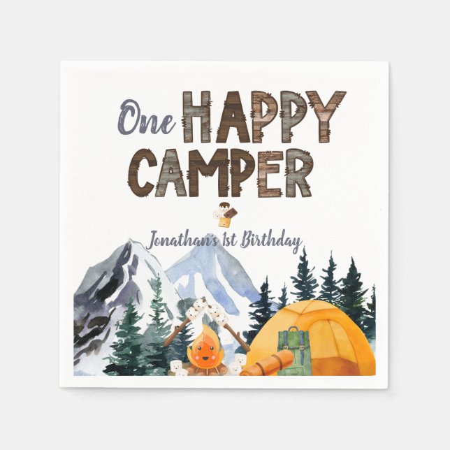  One Happy Camper | Camping Birthday  Napkin (Front)