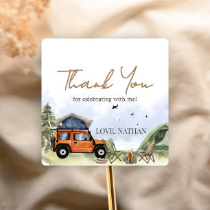 One Happy Camper Camping Boy Birthday Square Sticker