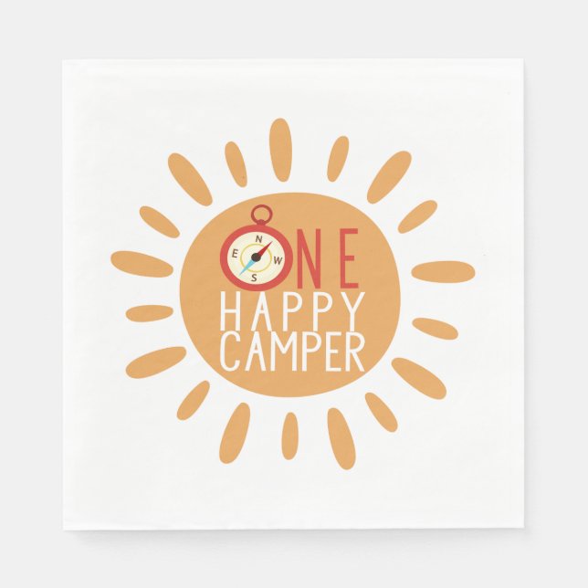 One Happy Camper First Birthday Camping Sun Party Napkin (Front)