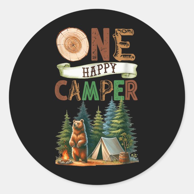 One Happy Camper First Birthday Family Camping Bea Classic Round Sticker (Front)