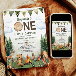 One Happy Camper First Birthday Invitation