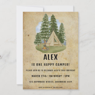 One Happy Camper First Birthday Party Invitation