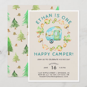 One Happy Camper First Birthday Party Invitation
