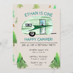 One Happy Camper First Birthday Party Invitation