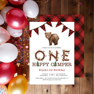 One Happy Camper Forest Boys 1st Birthday Party Invitation