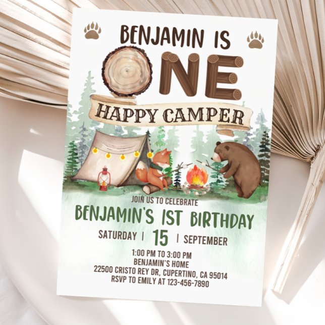 One Happy Camper Invitation Camping Birthday Invit (Creator Uploaded)