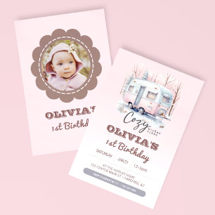 One Happy Camper Kids Birthday Photo Invitation