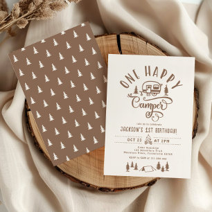 One happy camper Minimalist camping 1st birthday Invitation