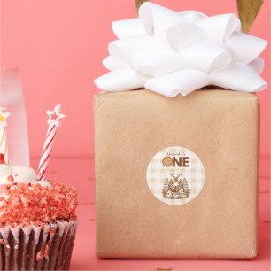 One Happy Camper Mountain Forest 1st Birthday Classic Round Sticker