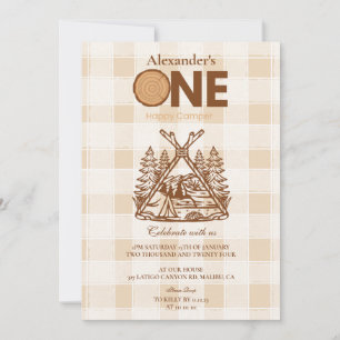 One Happy Camper Mountain Forest 1st Birthday  Invitation