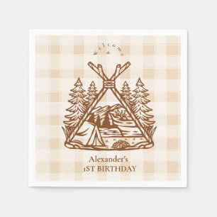 One Happy Camper Mountain Forest 1st Birthday Napkin