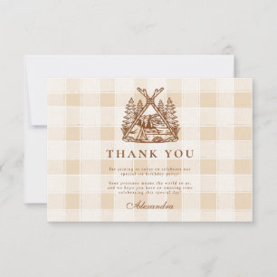 One Happy Camper Mountain Forest 1st Birthday  Thank You Card
