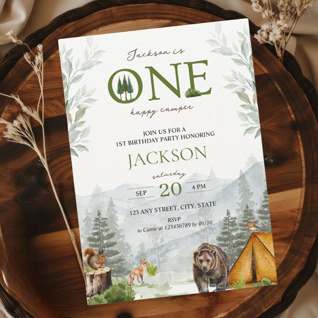 ONE happy Camper Mountains Adventure 1st birthday  Invitation (One Happy Camper 1st birthday  Invitation)