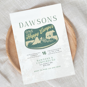 ONE happy camper, One First Birthday, Invitation