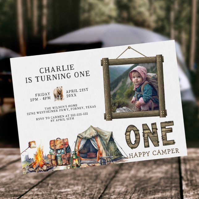One Happy Camper Photo 1st Birthday Invitation (Creator Uploaded)