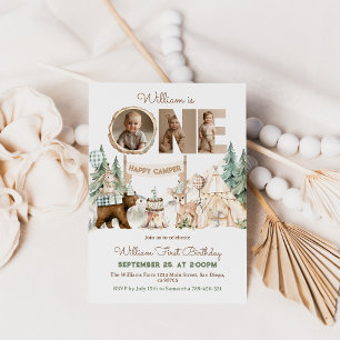 One Happy Camper Photo First Birthday Invitation