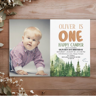 One Happy Camper Photo Forest Birthday Invitation