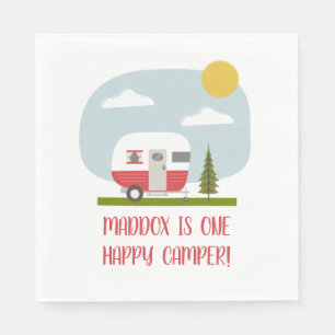 One Happy Camper Red Trailer Birthday Napkin