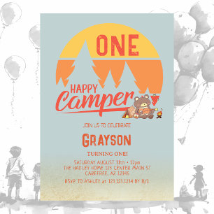 One Happy Camper Retro Birthday Invitation