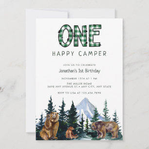 One Happy Camper Rustic Birthday Invitations