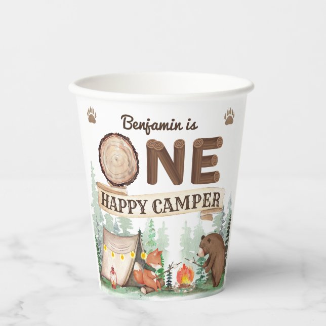 One Happy Camper Rustic Birthday Paper Cups (Front)