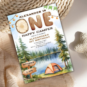 ONE Happy Camper! Rustic Boy 1st Birthday Party Invitation