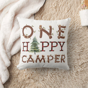 One Happy Camper Rustic Cosy Outdoor Throw Pillow