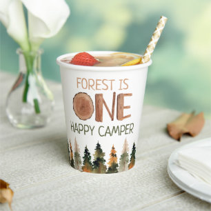 One Happy Camper Rustic Woodland 1st Birthday Paper Cups