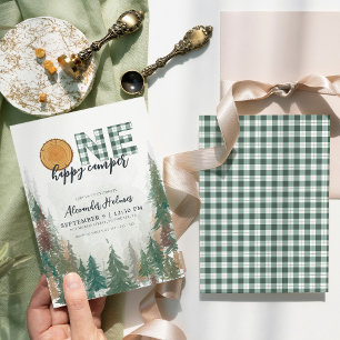 One Happy Camper Sage Green 1st Birthday Invitation