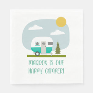 One Happy Camper Turquoise Trailer Birthday Napkin