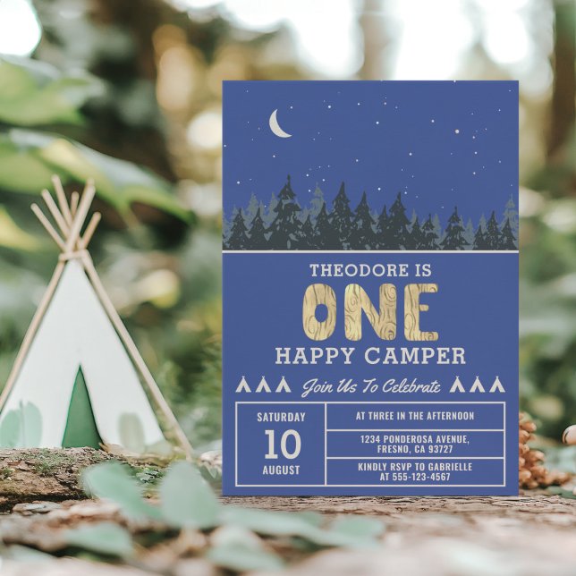 One Happy Camper Under the Stars Starry Night 1st Invitation (Creator Uploaded)