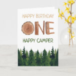 One Happy Camper Watercolor Kids 1st Birthday  Card<br><div class="desc">Cute watercolor rustic one happy camper customisable 1st birthday card</div>