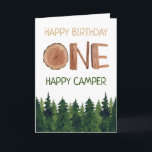 One Happy Camper Watercolor Kids 1st Birthday  Card<br><div class="desc">Cute watercolor rustic one happy camper customisable 1st birthday card</div>