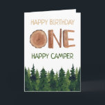 One Happy Camper Watercolor Kids 1st Birthday  Card<br><div class="desc">Cute watercolor rustic one happy camper customisable 1st birthday card</div>