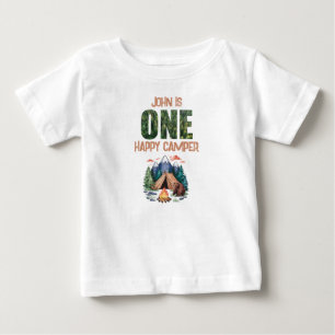 One Happy Camper Watercolor Woodland 1st Birthday Baby T-Shirt