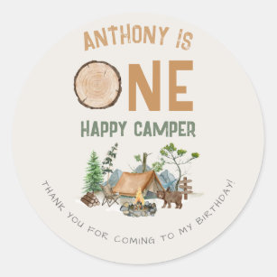 One Happy Camper Watercolor Woodland 1st Birthday Classic Round Sticker