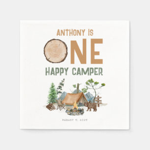 One Happy Camper Watercolor Woodland 1st Birthday Napkin
