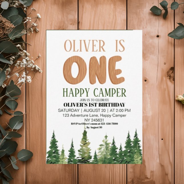 One Happy Camper Wood Boys 1st Birthday Invitation (Creator Uploaded)